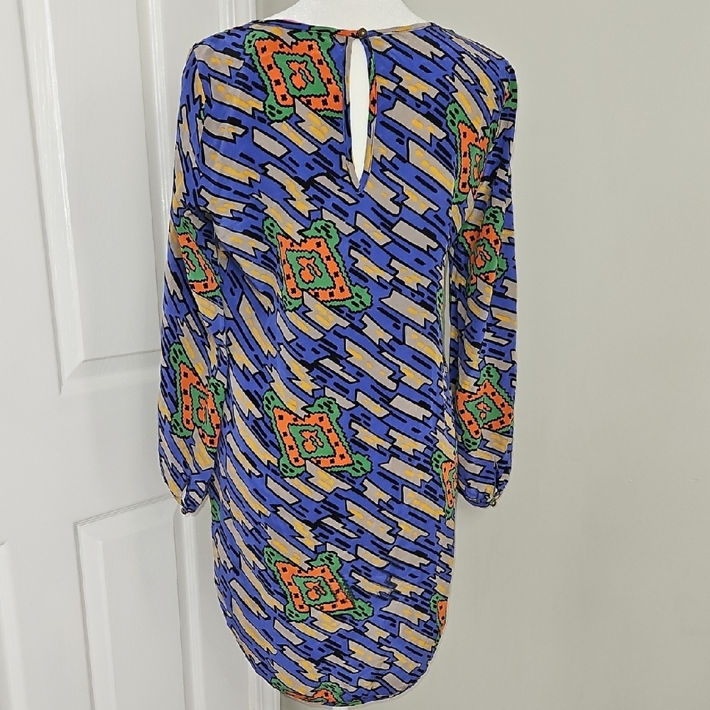 Amanda Uprichard 100% Silk Abstract Print  Dress Long Sleeve Blue Multi Size S - Picture 7 of 9